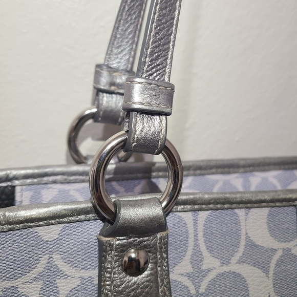 Coach Signature Peyton Heritage Canvas Leather Tote Bag (Light Denim & Silver) - Picture 5 of 16
